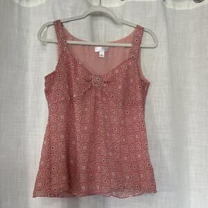 ANN TAYLOR LOFT 0 S Pink Print Sleeveless Blouse Tank Top Shell Geometric Cami